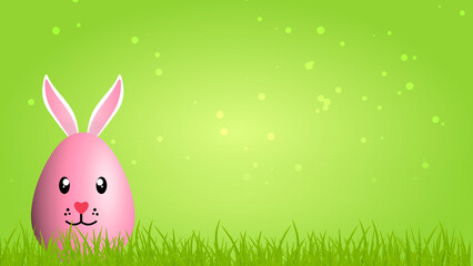 pink egg with ears and face on blur background  and Grass land.