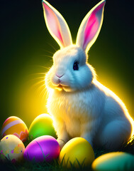 AI Digital Illustration Easter Bunny and Eggs