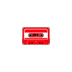 Vector illustration of a cassette tape in black and red