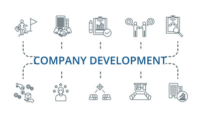 Company Development set icon. Editable icons company development theme such as performance evaluations, career path, partnership cooperation and more.