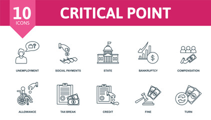 Critical Point set icon. Editable icons critical point theme such as unemployment, state, compensation and more.