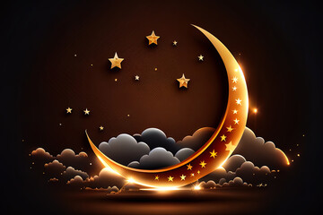 Obraz na płótnie Canvas Flat design ramadan crescent moon. Generative Ai