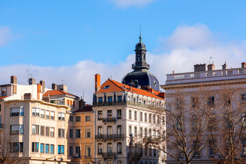 Street view and buildings in the old town of Lyon, France