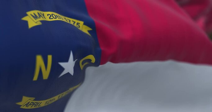 Detail of North Carolina state flag waving