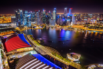 Fototapeta na wymiar Marina Bay area illuminated at night in Singapore