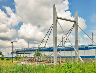 Fototapeta na wymiar Bridge of Newlyweds at Family recreation park in Dubna. Russia