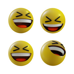 Fototapeta premium 3d rendering emoji smiling face with open mouth and tightly closed eyes perspective view