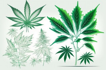 High definition cannabis plant leaves, each one unique and beautiful, used as a background. Generative AI
