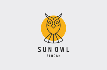illustration of thin line sun owl icon with owl.
