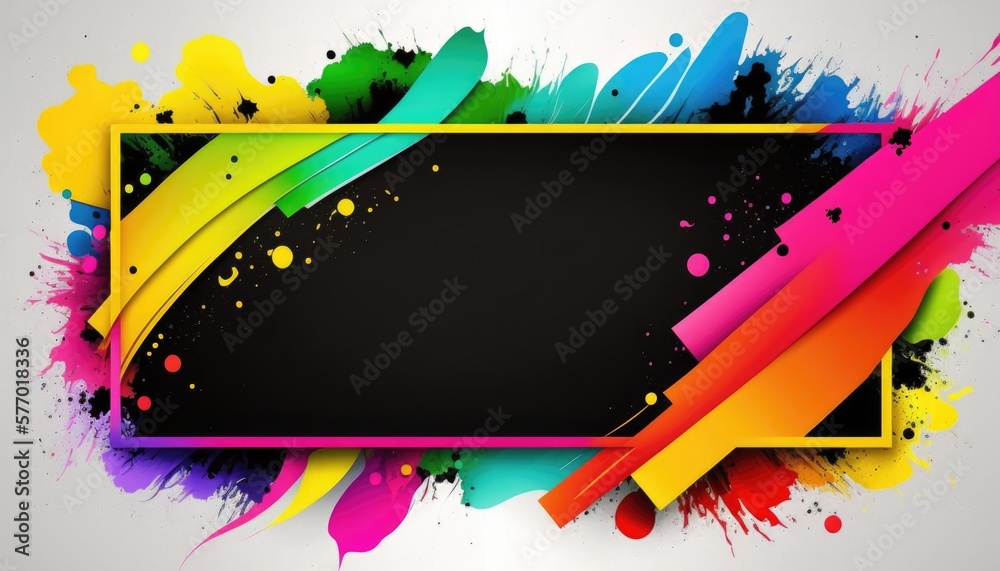 Fototapete a colorful background with a black square frame and paint splatters on it saturated colors computer 