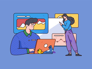 Business People Flat Vector Concept Operation Hand Drawn Illustration
