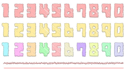 落書き風数字と線のセット　親しみやすい　子供むけ　透過PNG