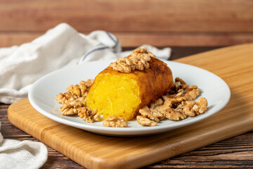 Turkish Dessert Baked Cheese halva or Cheese Halva. Turkish cuisine delicacies. Local name hosmerim or peynir helvası