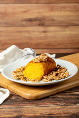 Turkish Dessert Baked Cheese halva or Cheese Halva. Turkish cuisine delicacies. Local name hosmerim or peynir helvası