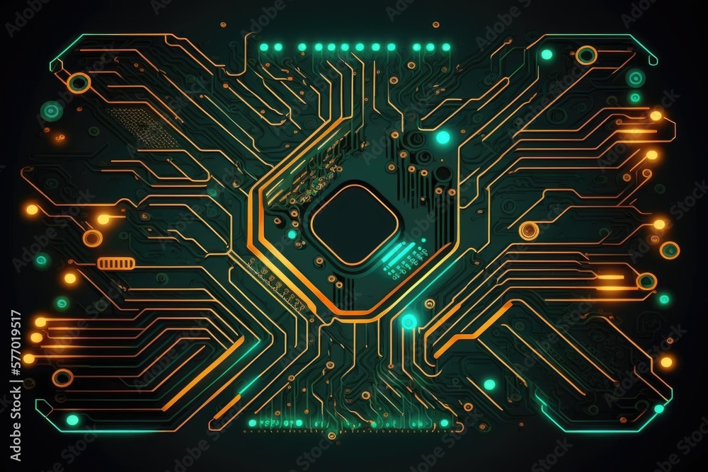 Poster Future tech circuit board abstract processing background in business. Generative AI