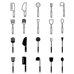 Fototapeta na wymiar Kitchenware icon vector set. Kitchen illustration sign collection. Kitchen tools symbol or logo.