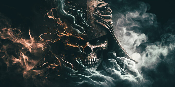 scary grim reaper in the dark. Generative AI
