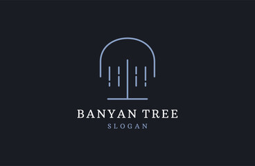 banyan tree plant minimalist line art icon logo badge template vector illustration design.