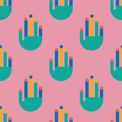 Abstract colorful Hands. Geometric minimal design. Modern colored Vector illustration.  Square seamless Pattern. Background, wallpaper