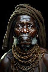 Portrait, african elderly old man of a tribe. Warrior, Tribal. Looking camera. Generative AI. 