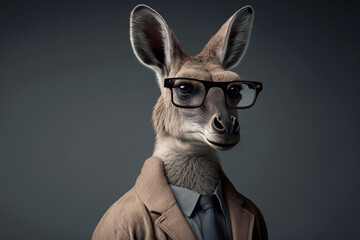 Portrait of a donkey with glasses and a formal suit. generative ai.