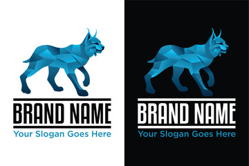 Abstract polygonal geometric triangle bright blue lynx illustration logo design - obrazy, fototapety, plakaty