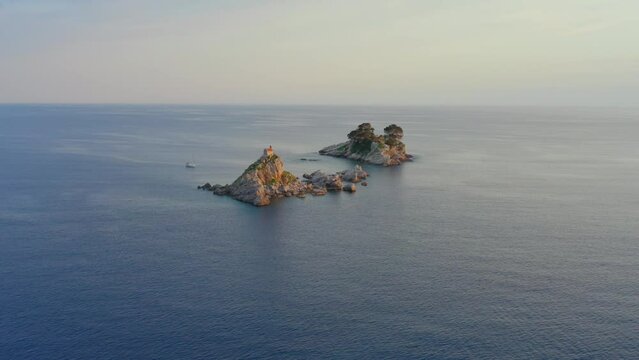 Aerial view islands near petrovac city in Montenegro