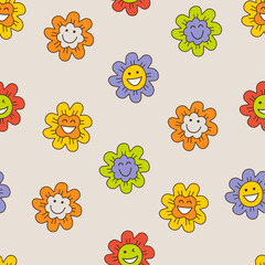 Smiling flower, abstract personage, mascot design, funny face, cute icon