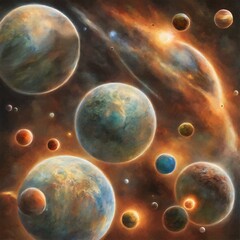 Space scene with planets and stars. Generative AI