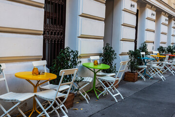 Empty bar terrace in Vienna, Austria