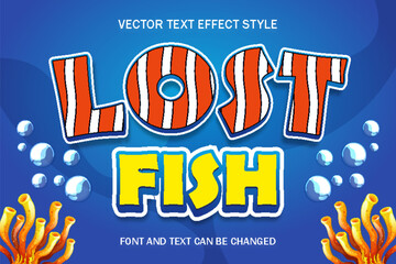 lost fish blue sea 3d editable text effect font style template background design