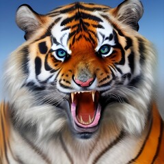 Angry Bengal Tiger with sea colored eyes (AI Generated)