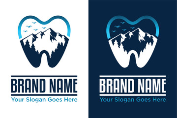 simpel modern mountain tree birds dental health illustration logo design
