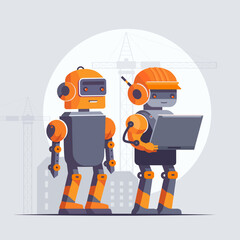 robots replaced builders, automation, artificial intelligence, technology, flat vector illustration