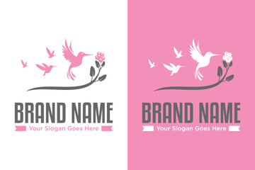 modern simple hummingbird bird flower leaf cherry illustration logo design