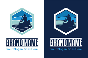 modern rafting canoe with vintage style logo template design