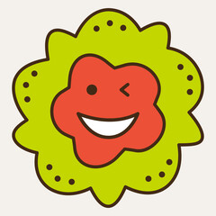 Smiling flower, abstract personage, mascot design, funny face, cute icon.