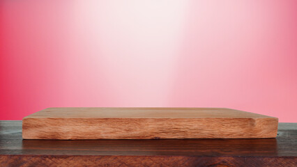 empty old wooden floor The backdrop is a wavy red curtain (spot focus)