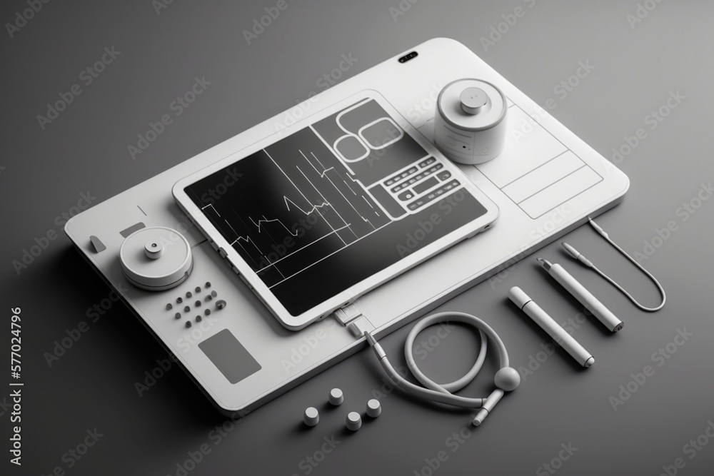 Poster a tablet with ear buds and a headphone on top of it next to a pair of ear buds 3 d model a computer 