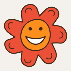 Smiling flower, abstract personage, mascot design, funny face, cute icon.