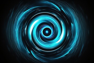 Neon swirl that glows brightly. Light glare blur. Online meeting place. Fluorescent navy blue color, moving circle swirl, abstract future background, blurred focus. Generative AI