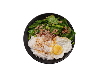 Stir Fried Kale with Fried Egg on a transparent white background