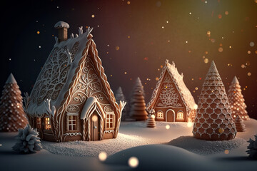 Winter Village Landscape. Christmas Holidays. Christmas Card