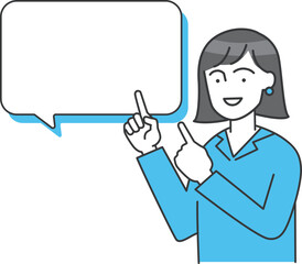 ビジネスパーソン（女性）が吹き出しを指差しているベクターイラスト