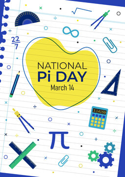 National Pi Day Vertical Poster Vector Illustration. March 14 Awareness Celebration. Mathematical constant number used in formulae. Website header, promotion, banner, advertisement graphic resource