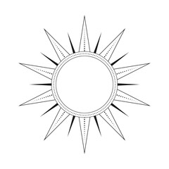 Abstract celestial sun vector illustration. Bohemian mystic symbol bursting sun rays. Magic talisman, antique tribal style, boho, tattoo, art print, tarot
