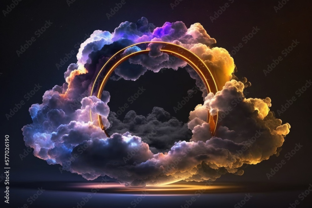Fototapete a cloud with a ring in the middle of it and a rainbow colored light coming out of it affinity photo 
