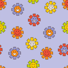 Fototapeta premium Smiling flower, abstract personage, mascot design, funny face, cute icon