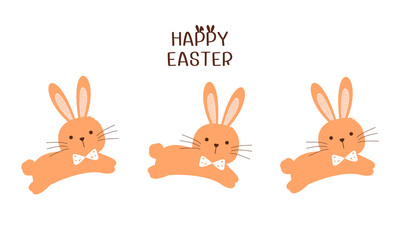 Fototapeta premium Easter bunny rabbit cartoons with hand written fonts isolated on white background vector illustration. Cute cartoon character.