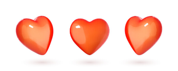 Set of 3D realistic red  hearts isolated on white background. Vector 3d illustration